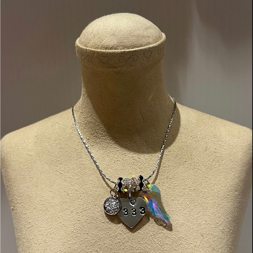 NWT! Made To Order 333 Silver Angel Number Heart Necklace.